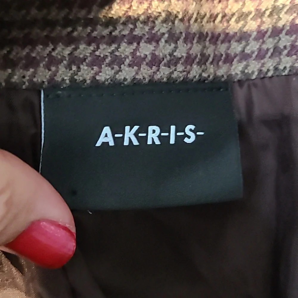 Akris Cashmere Plaid Skirt 6 Houndstooth Burgundy Brown Old Money Luxury Preppy - Picture 8 of 9